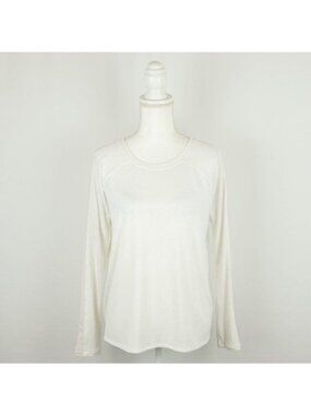 Athleta Women's Medium White Scoop Neck Mesh Insert Long Sleeve Knit Tee